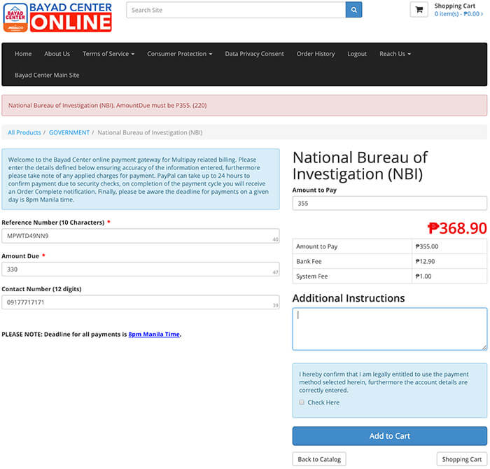 NBI Clearance Online Quick Renewal Payment Details