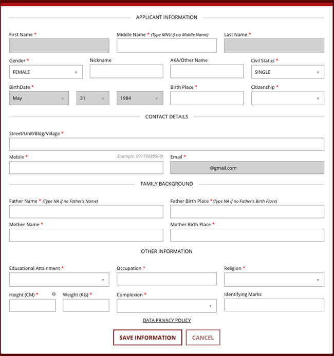 NBI Clearance Applicant Information