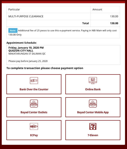 NBI Clearance Appointment Schedule and Payment Options