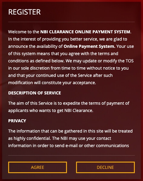 NBI Clearance Online Register Agree