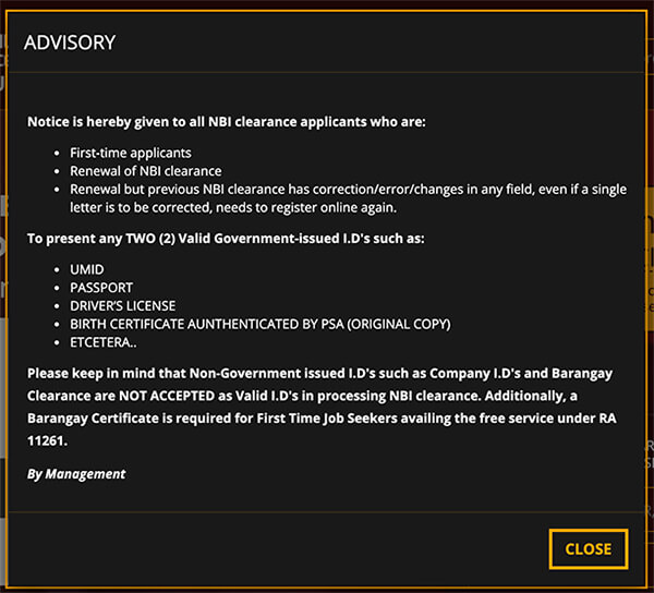 NBI Clearance Online Website Advisory 