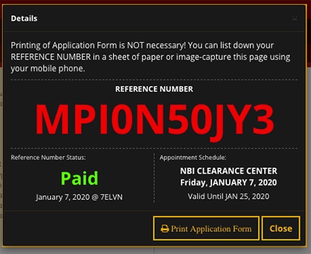 NBI Clearance Reference Number Paid