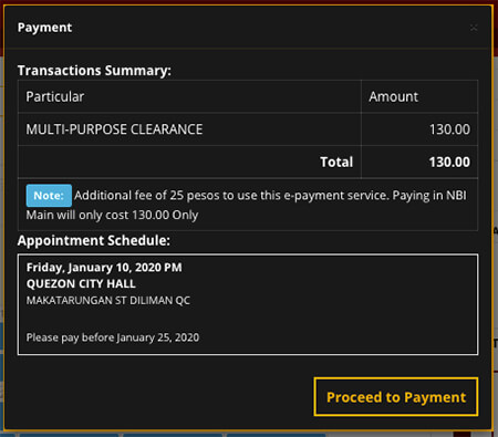 NBI Clearance Transaction Summary