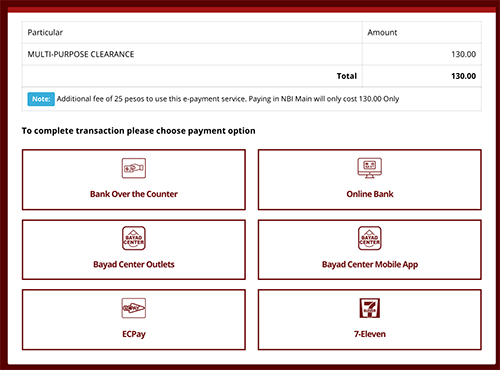 NBI Clearance Fee Payment Option