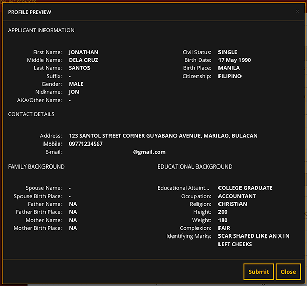 Profile Review of Applicant's Information